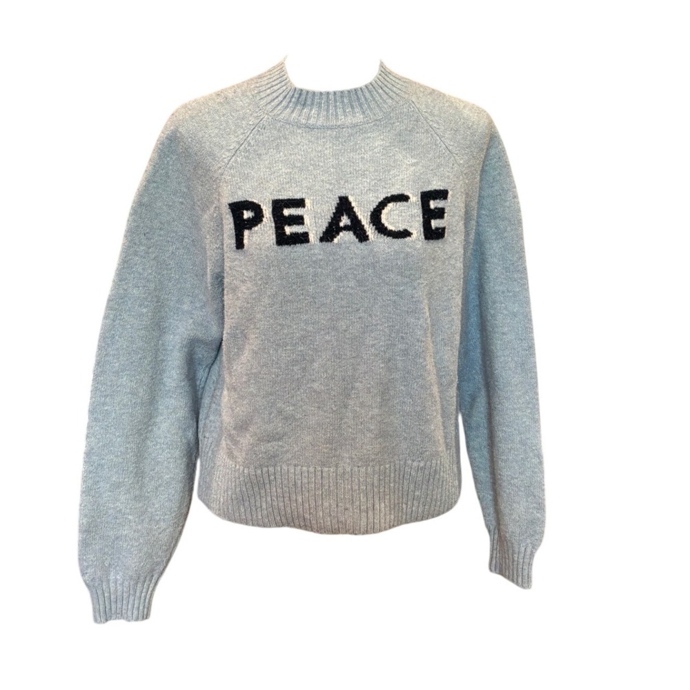 Old Navy SoSoft Light Blue PEACE Graphic Mock Neck Sweater Mens Small